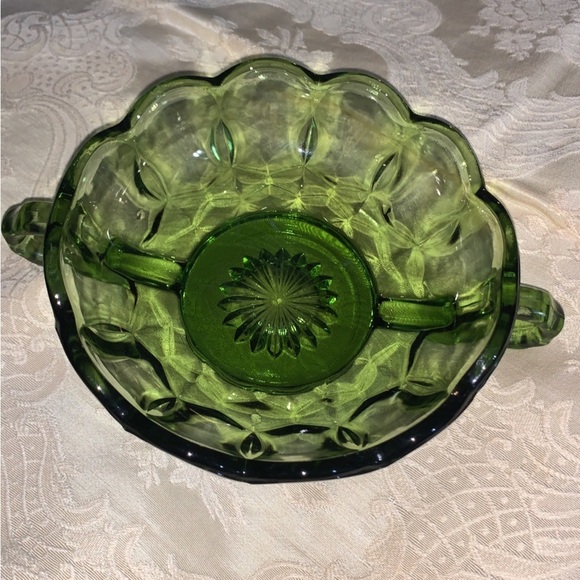 Vintage GREEN GLASS 2 Handled  Relish Serving Bowl Dish - Picture 1 of 5